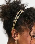 Asos Design Metal Headband With Flower Detail-gold