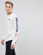 Hollister Sleeve Print Logo Long Sleeve Top In White - White