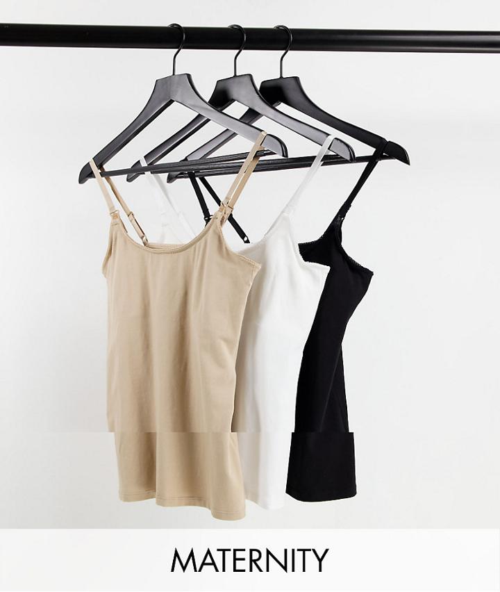 New Look Maternity 3 Pack Nursing Tanks In Black White And Beige-neutral
