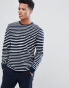 Abercrombie & Fitch Stripe Moose Logo Pocket Long Sleeve Top In Navy/white - Navy