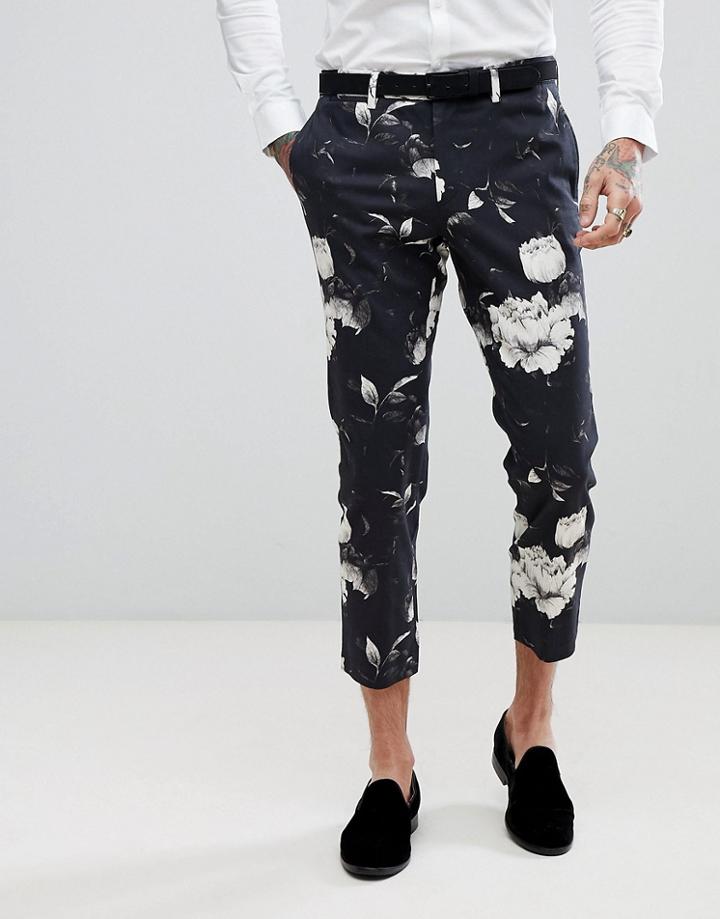 Asos Skinny Crop Suit Pants In Black Photographic Print - Black