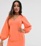 Asos Design Petite Cape Sleeve Open Back Mini Dress-orange