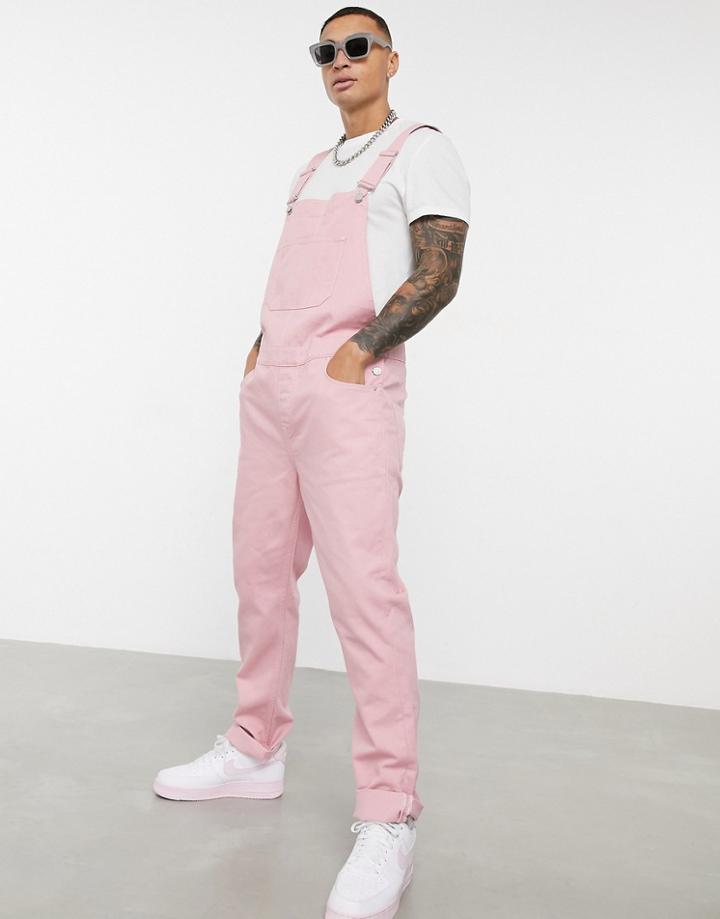 Asos Design Denim Overalls In Dusky Pink