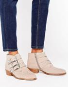 Office Stud Suede Ankle Boots - Beige