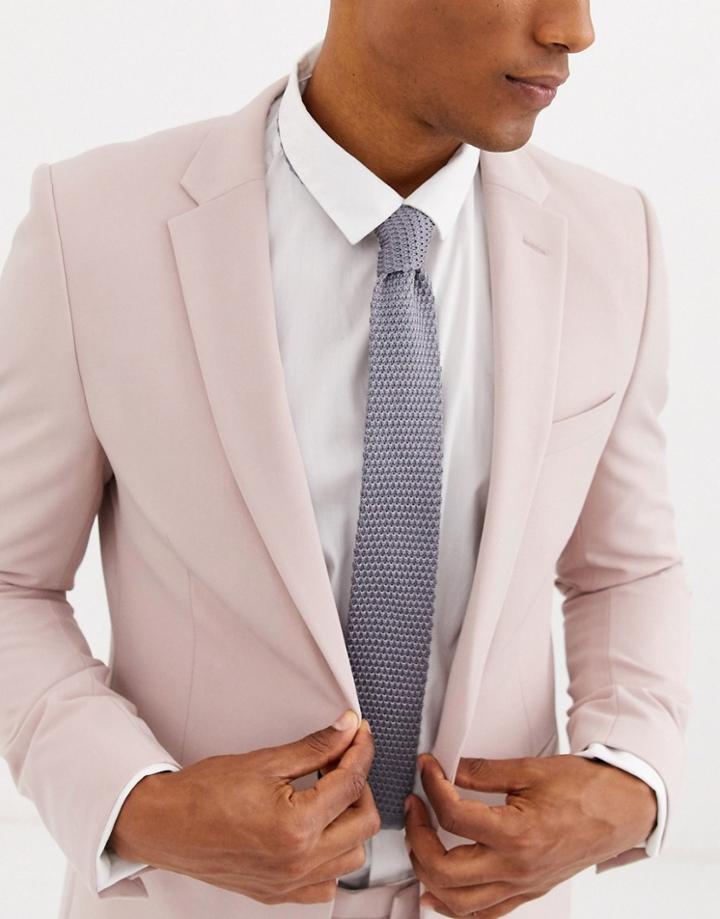 Moss London Knitted Tie In Gray Texture