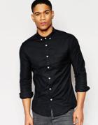 Asos Skinny Oxford Shirt In Black With Long Sleeves - Black