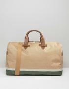 Racing Green Canvas Carryall With Leather Look Trims - Tan