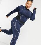 Asos 4505 Curve Running Leggings With Reflective Contouring In Fleece Back-grey