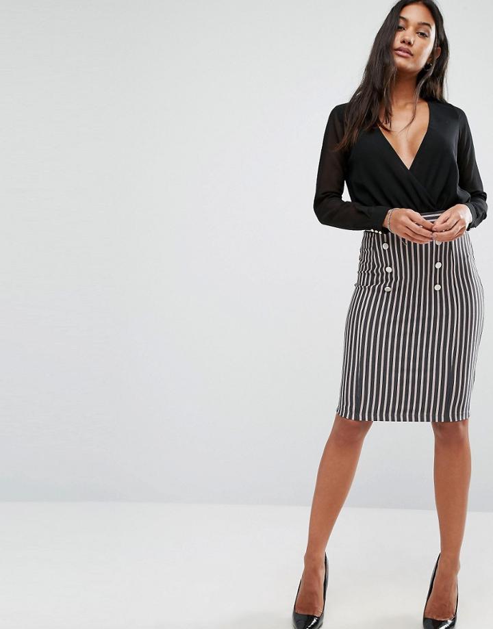 Supertrash Syonce Pinstripe Button Detail Skirt - Pink