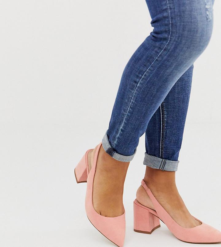 Asos Design Wide Fit Samson Slingback Mid Heels In Peach-orange