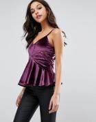 Club L Cami Strap Top With Soft Peplum - Purple