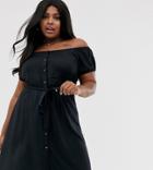 Brave Soul Plus Espana Off Shoulder Midi Dress With Button Through Detail