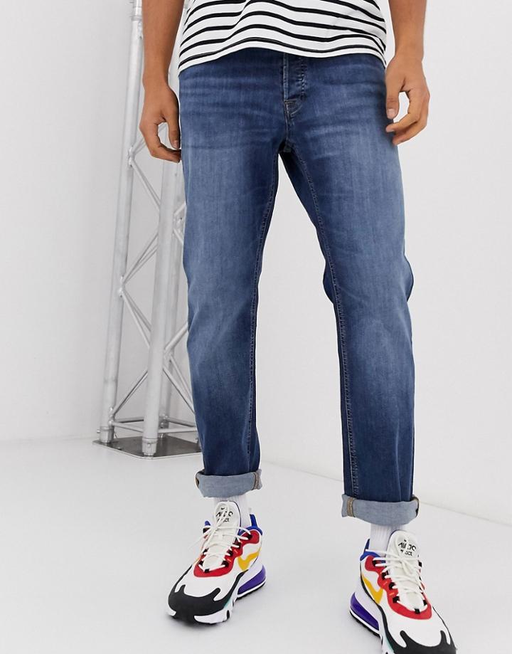 Jack & Jones Intelligence Straight Fit Jeans In Mid Blue