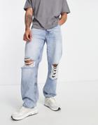 River Island Baggy Ripped Jeans In Light Blue