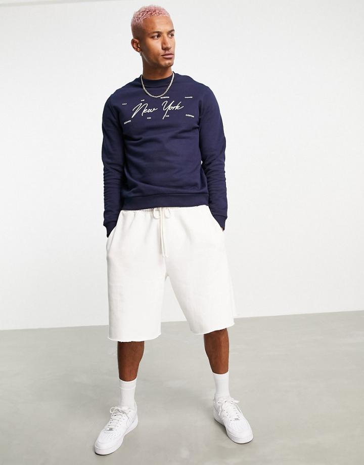 Asos Design Sweatshirt In Navy With New York City Print