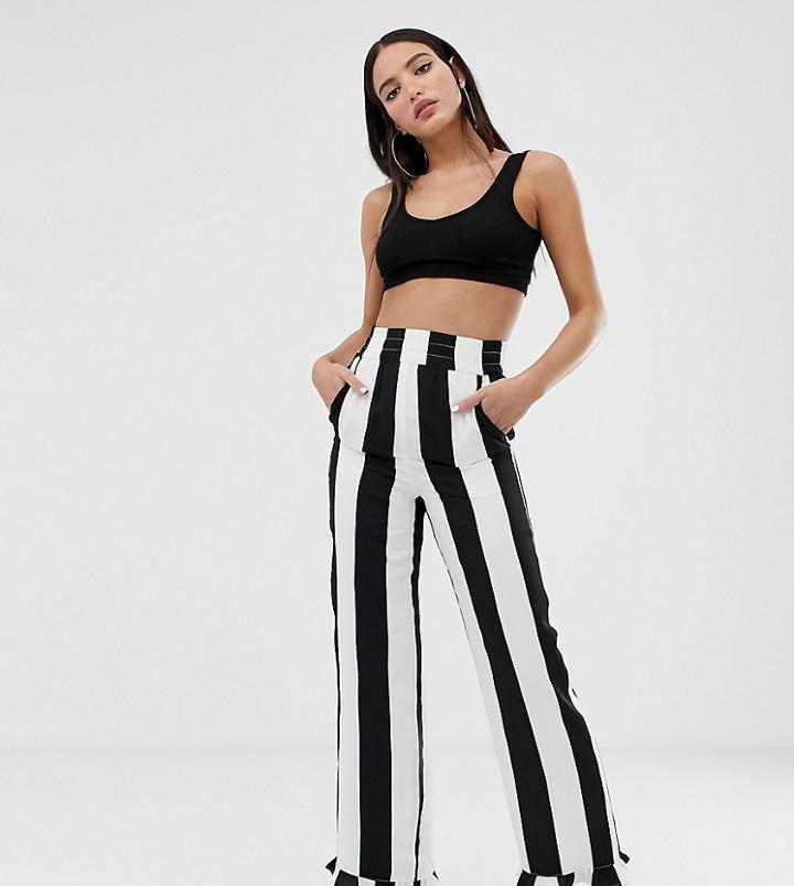 Collusion Tall Bold Stripe Pants With Ruffle Hem-multi