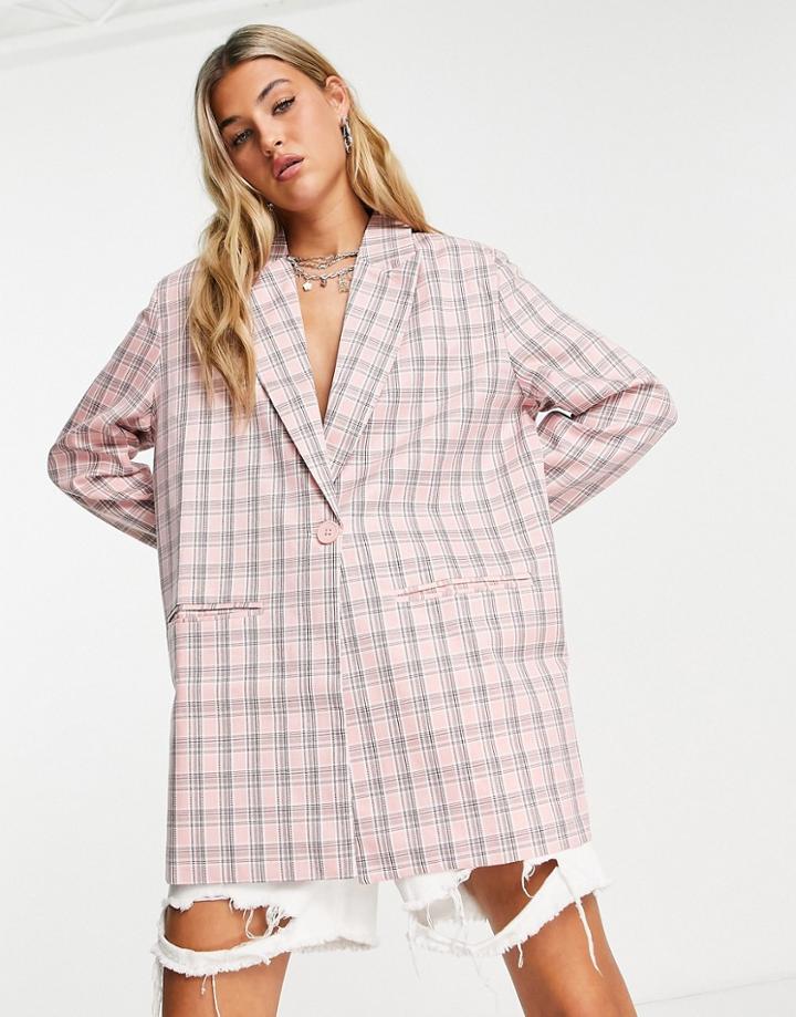 Heartbreak Oversized Blazer In Pink Check - Part Of A Set