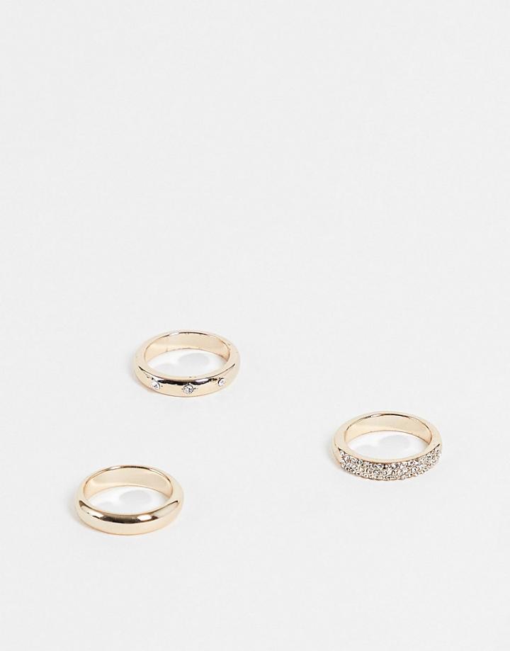 Topshop Etched Star And Pave Rings 3 X Multipack In Gold