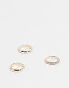 Topshop Etched Star And Pave Rings 3 X Multipack In Gold