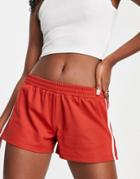Topshop Low Rise Tricot Hot Pant Shorts In Red With White Stripes