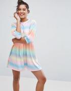 Asos Cotton Smock Dress With Elastic Cuff Detail In Tie Dye Stripe - Multi
