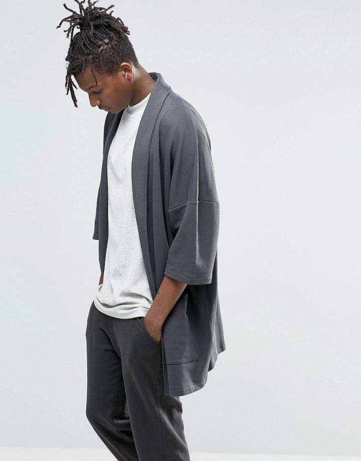 Asos Loungewear Kimono Cardigan In Washed Black - Black