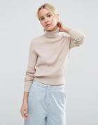 Asos Sweater With High Neck In Rib In Recycled Yarn - Mink Marl