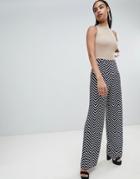 Prettylittlething Wide Leg Pants In Mono Print - Multi