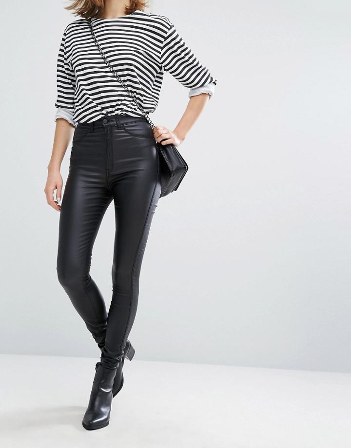 Dr Denim Solitaire Super High Waist Leather Look Super Skinny Jean - Black