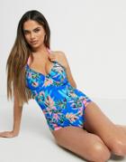 Figleaves Fuller Bust Fiji Palm Underwired Swimsuit In Purple Palm Print-multi