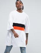 Asos Extreme Oversized Super Longline T-shirt With Color Blocking In White - White