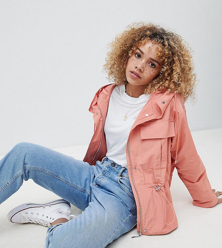 Asos Design Petite Tie Waist Rainwear Jacket - Pink