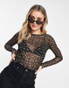 Y.a.s Melina Printed Mesh Top In Black