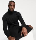Brave Soul Tall Cotton Roll Neck Sweater In Black