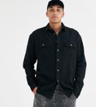 Asos Design Tall Oversized Organic Denim Shirt With Double Pockets In Black