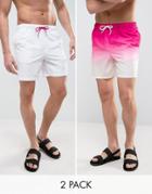 Asos Swim Shorts 2 Pack In Pink Dip Dye & White In Mid Length - Multi