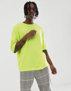 Asos Design Oversized T-shirt With Half Sleeve In Washed Neon Yellow - Yellow