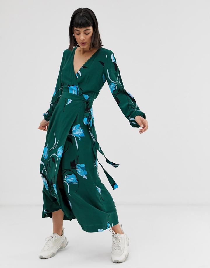 Gestuz Sille Floral Print Midi Dress - Green