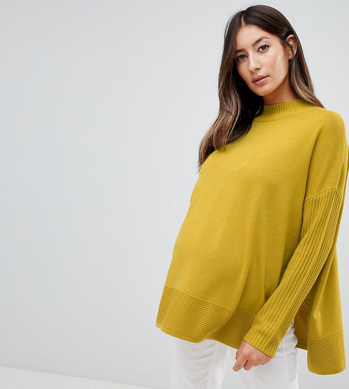 Asos Design Maternity Nursing Eco Boxy Sweater With Ripple Hem - Yellow
