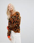Blend She Lula Leopard Jacquard Knit Sweater - Yellow