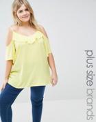 New Look Plus Ruffle Cold Shoulder Top - Yellow