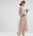 Tfnc Tall Lace Midi Bridesmaid Dress With Bow Back - Pink