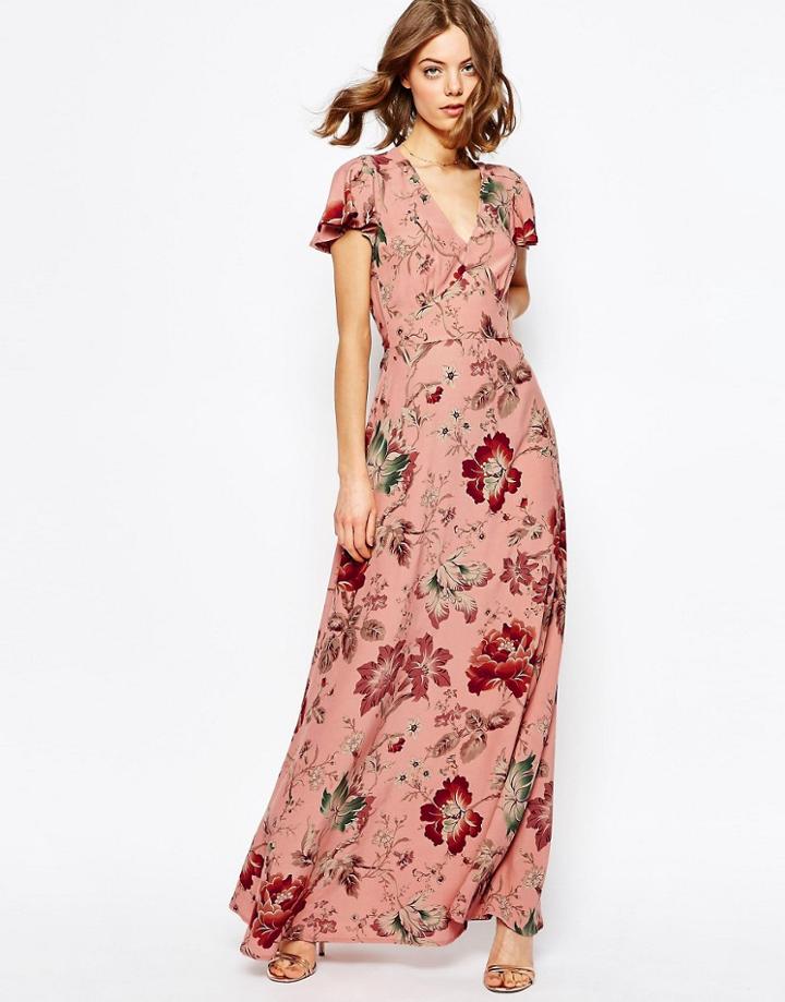 Asos Occasion Tea Maxi Dress In Soft Wallpaper Print - Multi