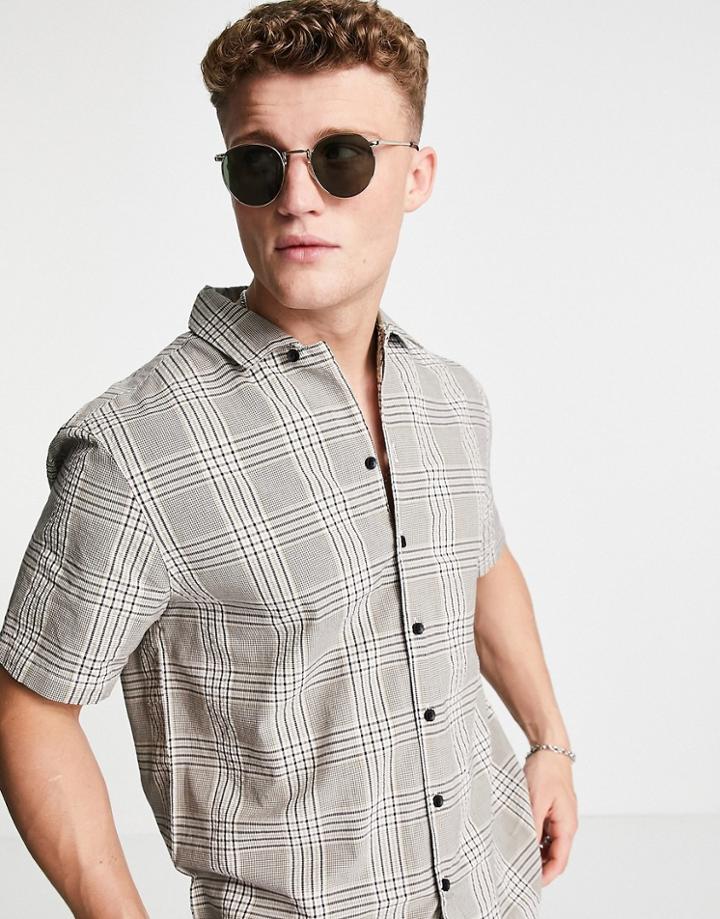 River Island Short Sleeve Shirt Check Shirt In Gray-grey