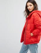 Pull & Bear Hooded Padded Jacket - Red