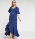 Asos Design Maternity Wrap Maxi Dress In Self Stripe-navy