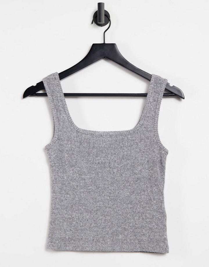 Topshop Brushed Rib Square Neck Tank Top In Gray-brown