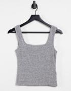 Topshop Brushed Rib Square Neck Tank Top In Gray-brown