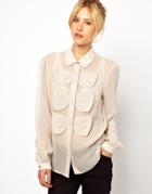 Asos Blouse With Triple Bow Front - Beige