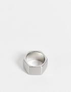 Asos Design Band Ring With Hexagon Shape In Silver Tone
